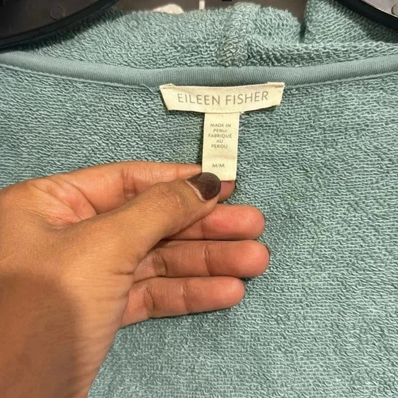 Eileen Fisher French Terry Hodded with Pocket 100% Cotton Lounge Cardigan - Picture 5 of 7